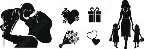 Mother's Day Silhouettes: A heartwarming collection of silhouettes celebrates the bond between mother and child, featuring scenes of love, gift-giving, and togetherness.