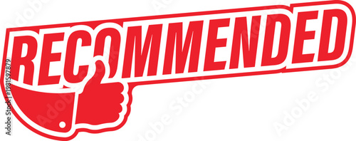 Red banner with a thumbs up icon. Promotional badge design with a like button. Web button for online stores. Best-selling badge. For logos, signs and stickers, symbols, stamps. Vector illustration.