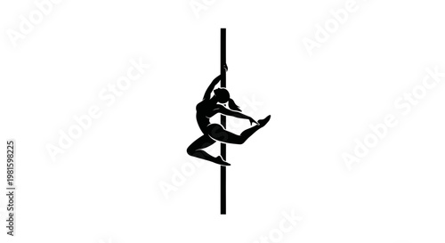 Silhouette of a woman performing pole dancing on a white background