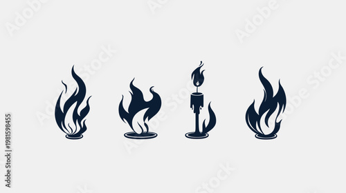 A minimalistic depiction of four fire or flame icons in a blueish-grey palette