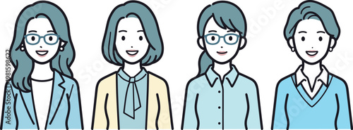 笑顔の女性ビジネスパーソンセット（上半身・人物イラスト・バリエーション）