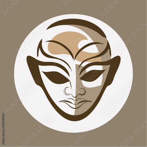 Stylized Theatrical Mask with Expressive Features and Cultural Significance.