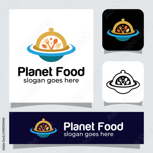 A modern logo featuring a cloche above a globe symbol, signifying global culinary experiences, perfect for any restaurant or food brand wanting to embrace international cuisine.
