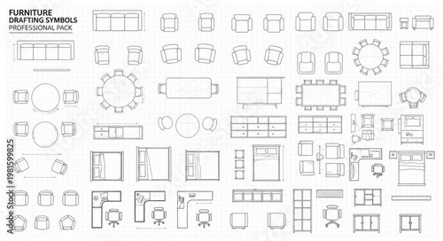 Collection of furniture layout plans and architectural drawings.