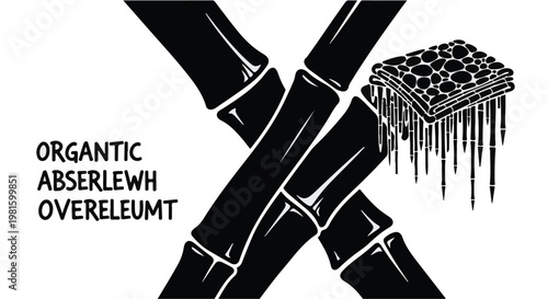 black bamboo stalks crossed with dripping wet circuit board on white background