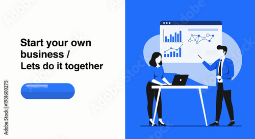 Business partners collaborating on project with laptop and presentation screen