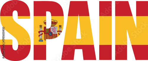 Spain country drawing vector illustration of the flag and country name