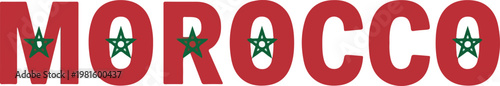Vector drawing of the country Morocco with its national flag in the letters