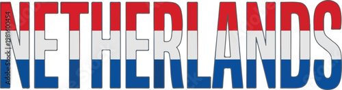 Netherlands Country Name Vector Drawing with Dutch Flag Colors -eps