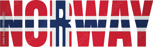 Vector country drawing of the Norwegian flag spelling out NORWAY, a patriotic illustration representing the nation of Norway