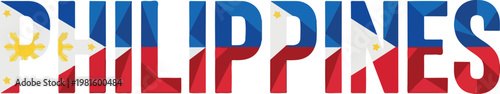 Vector drawing of the country Philippines with its national flag colors and sun, a symbolic representation of Filipino heritage and national pride
