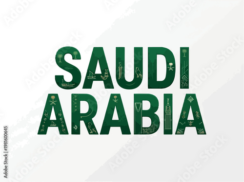 Saudi Arabia country vector drawing graphic illustration with traditional motifs