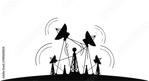 black silhouette of satellite dishes on a hill