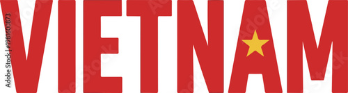 vector drawing of the country name VIETNAM in red with a yellow star