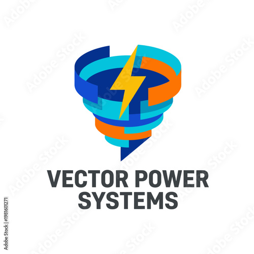 This image showcases a dynamic tornado logo for an energy company, incorporating bright colors to represent power, innovation, and technology in the energy sector.