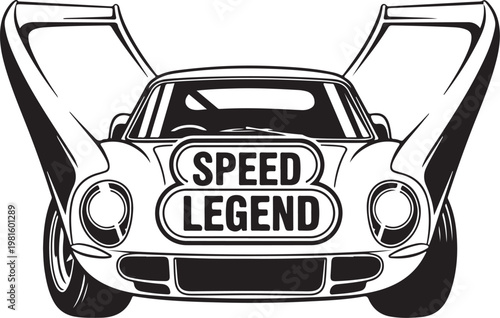 Speed Legend, Vintage Car, Vector Illustration, Black and White, Automotive Design