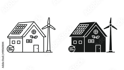Renewable energy house wind solar sustainable icon