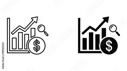 Document magnifier research analysis icon set