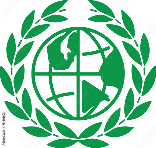 The green logo of an international organization featuring a globe surrounded by leaves.