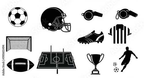 Collection of Sports Equipment and Symbols.
