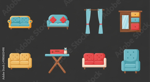 Collection of Modern Furniture Icons for Interior Design.