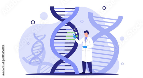 Scientist analyzing DNA helix in laboratory, genetic research, biotechnology concept
