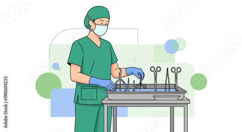 Surgeon Preparing Surgical Instruments for Sterilization in Operating Room