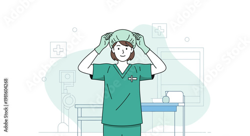 Surgeon Wearing Surgical Cap and Gloves in Operating Room
