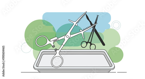 Surgical Instruments on Tray: Forceps, Clamps, Medical Tools, Healthcare, Surgery