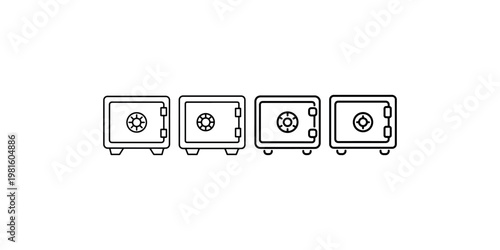Bank vault safe boxes in thin line style for secure storage solutions financial protection and high security vaulting systems for valuable assets design