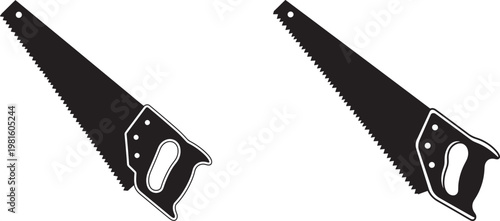 Two black hand saws with wooden handles vector icons hand saw black and white woodworking carpentry construction hardware equipment industry