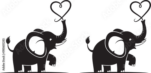 Two cartoon elephants holding heart shapes with trunks elephant illustration celebration creature wildlife stylized