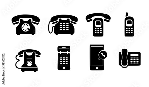 Phone silhouette icon set mobile landline smartphone telephone vector black communication devices collection
