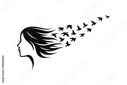 Woman Hair Turning Into Birds