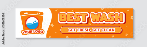 Orange laundry service banner template, Best wash get fresh get clean signage.