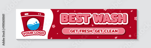Red laundry service banner template, Best wash get fresh get clean signage.