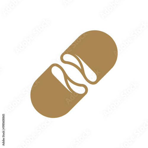 An iconic vector design featuring a brown hot dog bun with white mustard splashes