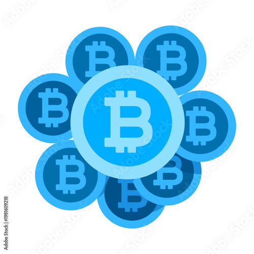 Vector of blue bitcoin coins arranged in a circular pattern.