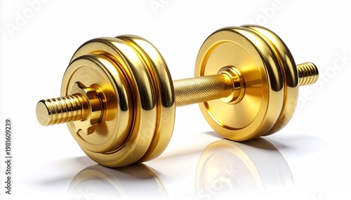Gold Fitness Dumbbell on White Background