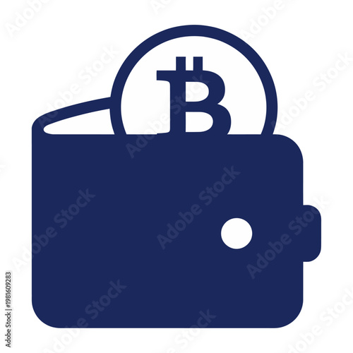 Vector of a blue wallet with a bitcoin symbol inside.