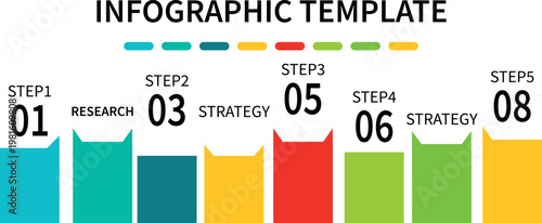 Infographic template with 8 steps, colorful business process chart, timeline design, workflow diagram, presentation elements