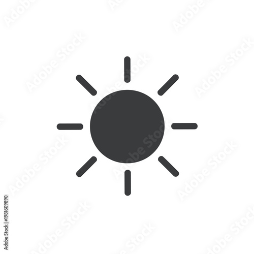 Monochromatic vector of a sun with symmetrical rays emanating outward