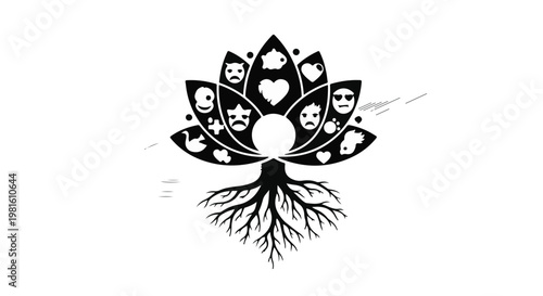 Tree of emotions with roots symbolizing inner growth and diverse feelings
