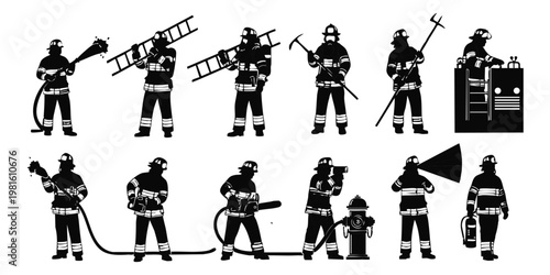 Firefighter Silhouette Vector Set for Emergency Services Design