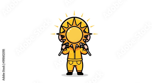 Cartoon character in yellow outfit.