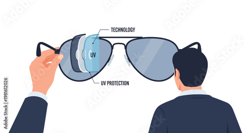 Man holding blue UV protection glasses.