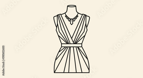 Vector illustration of a mannequin wearing a stylish fashion dress and elegant designer suit showcasing vintage lace apparel and black garment design for a lady