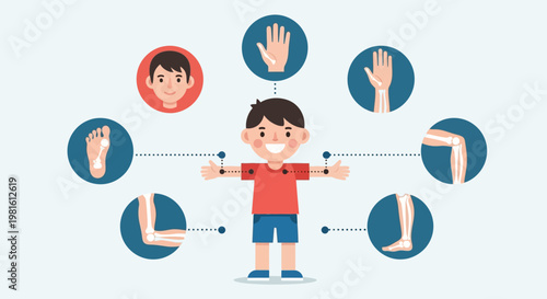 Cartoon vector illustration of a fun boy and girl character playing football and basketball as active children in a drawing about health and family