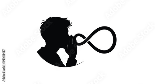 Silhouette of a person blowing an infinity loop, symbolizing endless communication or connection