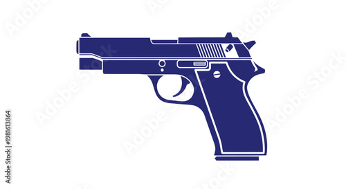 Blue semi-automatic handgun silhouette, isolated on white background
